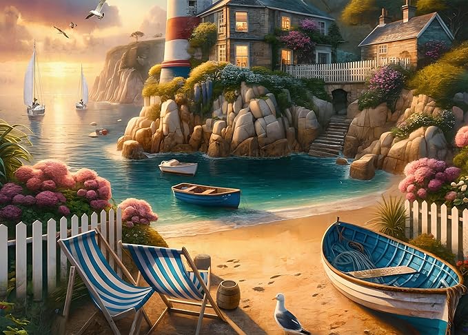 Rocorose 1000 Piece Puzzle for Adults, Lighthouse Coast Jigsaw Puzzles for Family