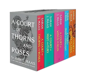 A court of thorns and roses paperback box set by sarah j featuring five books with colorful fantasy cover art
