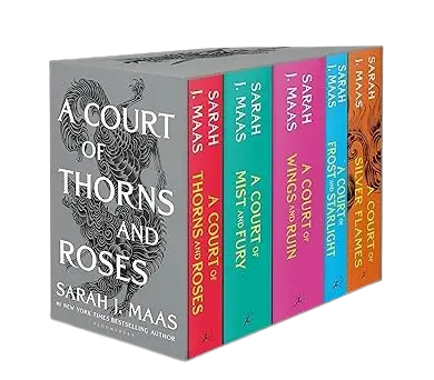 A court of thorns and roses paperback box set by sarah j featuring five books with colorful fantasy cover art