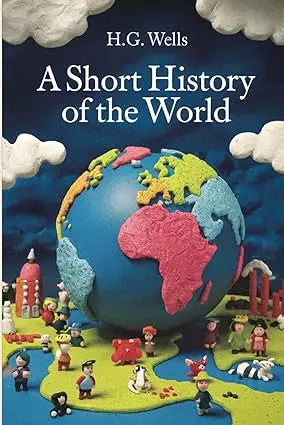 A colorful clay globe with pink africa and green europe surrounded by toy figures for a short history of the world by hg wells