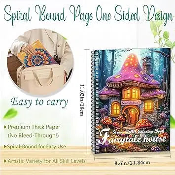 Aannanl adult coloring book set with three spiral-bound books featuring floral portrait, mandala, and mushroom house designs