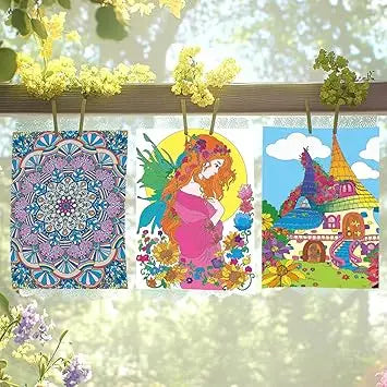 Aannanl adult coloring book set with three spiral-bound books featuring floral portrait, mandala, and mushroom house designs