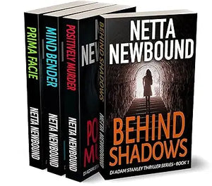 The adam stanley series 4 book box set by netta newbound features four noir thriller novels with black spines and bold lettering