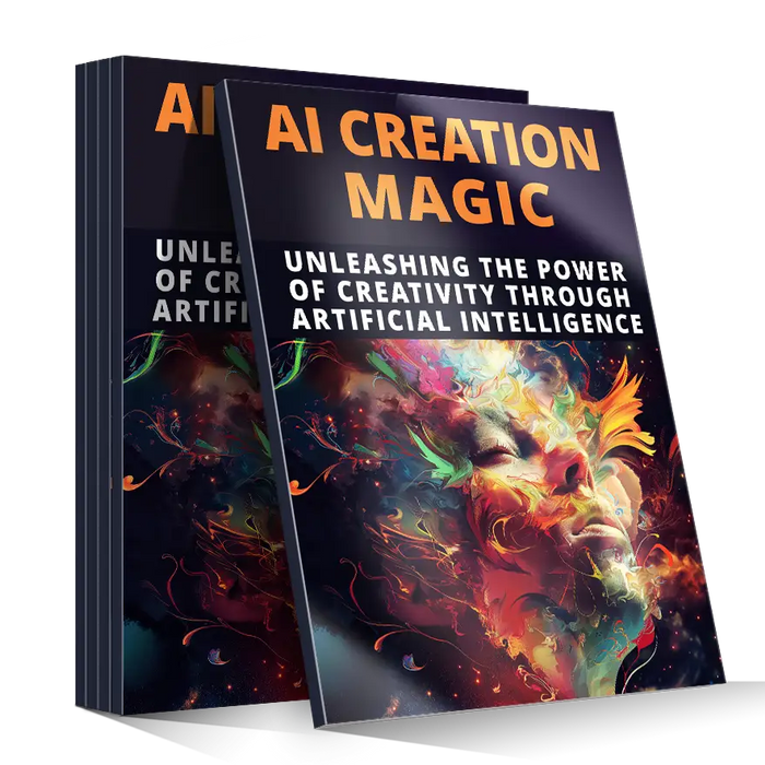 Vibrant hardcover book AI Creation Magic with fiery orange and red dynamic face design on dark background