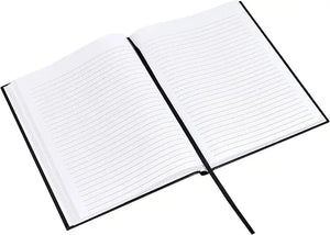 Amazon basics professional journal 10.5x7.5 inches black hardcover notebook with lined white pages and black ribbon bookmark
