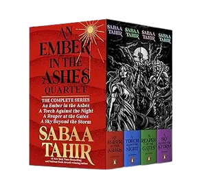 An ember in the ashes complete series paperback box set of four hardcover books with vibrant red and black fantasy covers