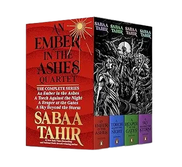 An ember in the ashes complete series paperback box set of four hardcover books with vibrant red and black fantasy covers
