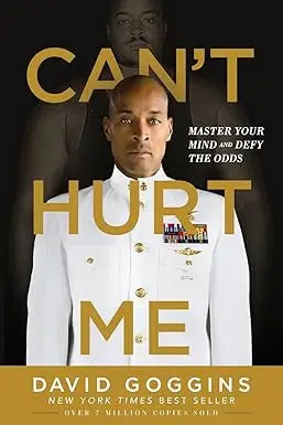White military style uniform with gold buttons and medals featured on product titled can’t hurt me against dark background