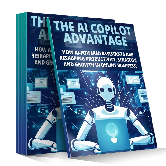 Blue hardcover book titled the ai copilot advantage with a white robot illustration for competitive edge in ai use