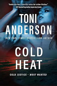 The book cover of cold heat features a woman with dark hair and intense eyes against a blue and red gradient background