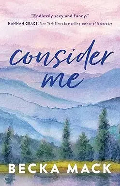 The book cover of Consider Me volume 1 features the title in blue cursive over a watercolor mountain landscape