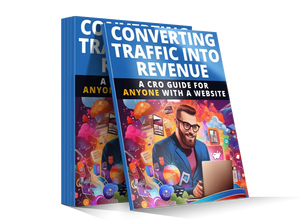 Blue hardcover book titled converting traffic into revenue a cro guide for anyone with a website for traffic conversion