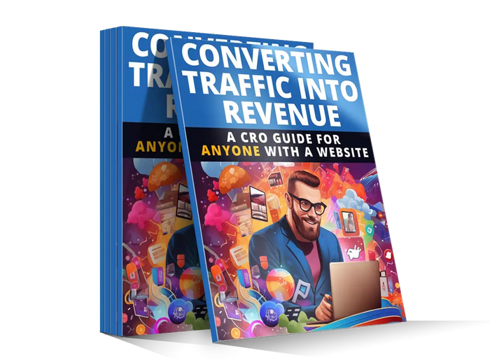Blue hardcover book titled converting traffic into revenue a cro guide for anyone with a website for traffic conversion