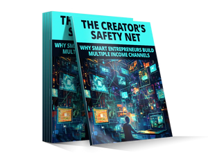 The creator’s safety net digital guidebook with vibrant cyan and black cover featuring glowing computer screens illustration