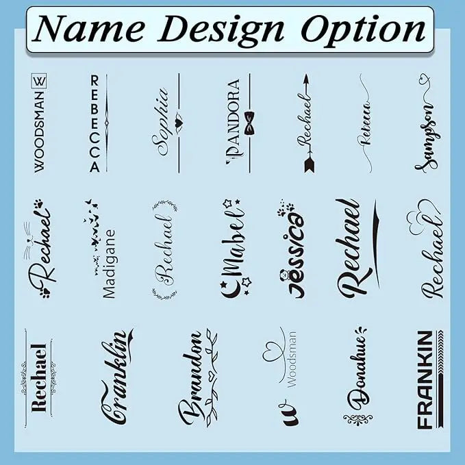 Light blue hardcover custom leather notebook with dark navy cursive name sampson and heart design for men and women