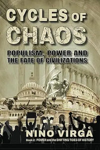 The book cover for cycles of chaos by nino virga features a sepia-toned classical architecture with silhouettes