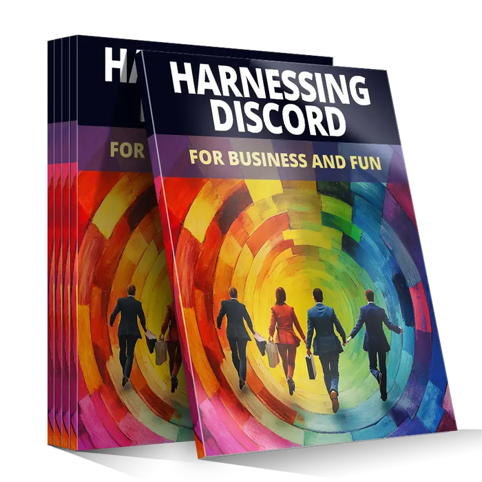 Stack of books titled harnessing discord for business and fun with vibrant rainbow cover showing people walking through tunnel