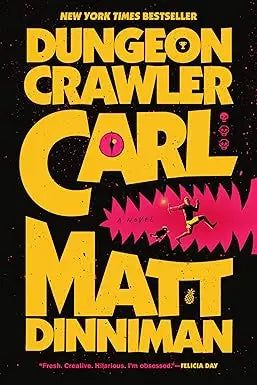 Yellow and black book cover with bold lettering for dungeon crawler carl by matt dinniman in dungeon crawler carl product