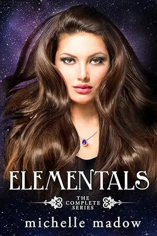 A woman with long wavy brown hair wears a silver necklace with a purple gemstone pendant from Elementals the Complete Series