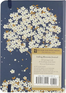 Navy blue falling blossoms journal with delicate white and gold cherry blossom tree design on the cover