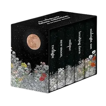 Black hardcover 5-book box set of george r r martin a game of thrones with full moon and floral illustrations