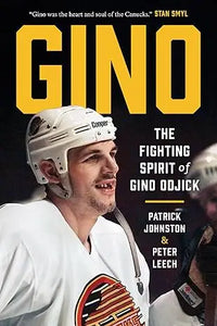 A white hockey helmet with a black copper logo from gino the fighting spirit of gino odjick product line