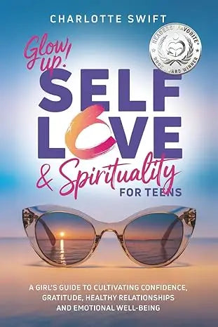 Glossy cat-eye sunglasses with mirrored sunset lenses in translucent light brown acetate from glow up self-love spirituality for teens