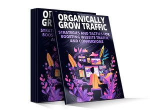 Dark blue hardcover book organically grow traffic with vibrant purple pink and yellow digital device illustrations