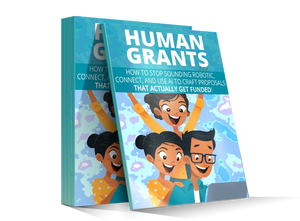 Blue-covered human grants guidebook with cartoon illustrations of diverse people on the cover