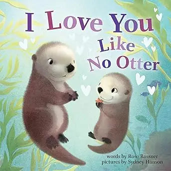 A soft illustrated children’s book cover with two adorable brown and cream otters on a light blue aquatic background