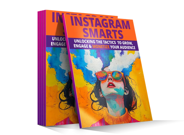 Vibrant orange and purple hardcover book instagram smarts with a colorful person wearing rainbow sunglasses illustration