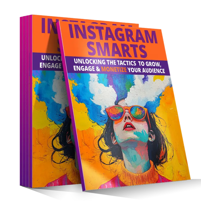 Vibrant orange and purple hardcover book instagram smarts with a colorful person wearing rainbow sunglasses illustration