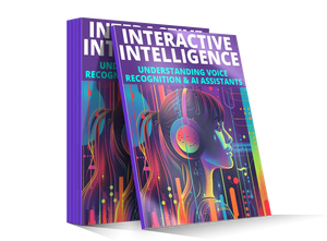 Vibrant purple hardcover book interactive intelligence featuring a woman with headphones on a neon digital background