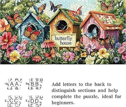 Colorful wooden butterfly house puzzle box with vibrant floral and insect designs for challenging family fun