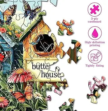 Colorful wooden butterfly house puzzle box with vibrant floral and insect designs for challenging family fun