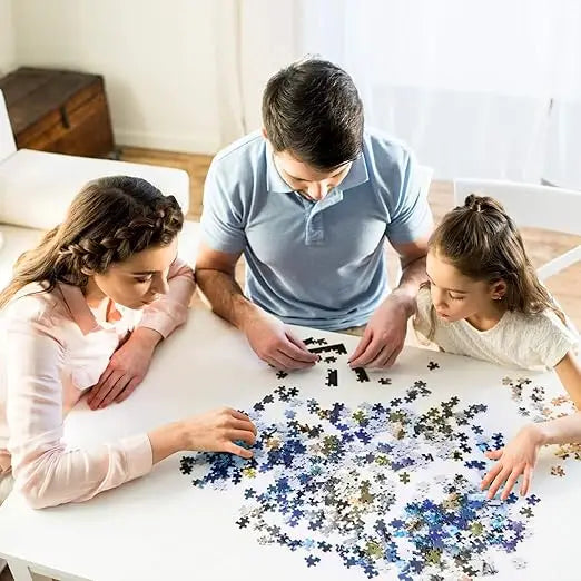 Jigsaw puzzles 1000 pieces for adults featuring a vibrant space mural with saturn and a glowing sun background