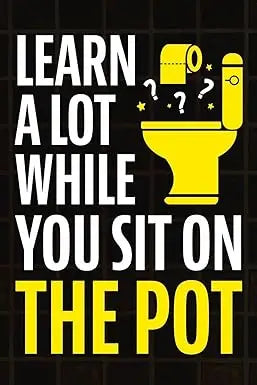 Yellow cartoon toilet with roll of toilet paper on top against black background for learn a lot while you sit on the pot