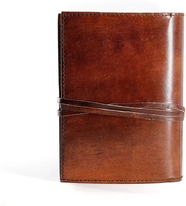 Brown leather refillable journal with embossed tree of life design and turquoise stone centerpiece handmade lined paper