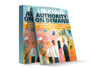 Stack of linkedin authority on demand books with colorful illustrated covers showing business professionals and graphs