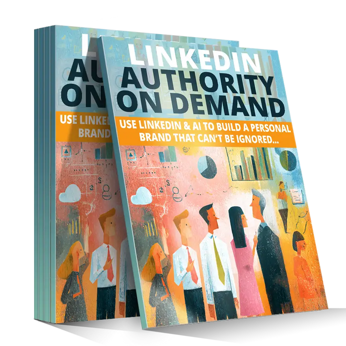 Stack of linkedin authority on demand books with colorful illustrated covers showing business professionals and graphs