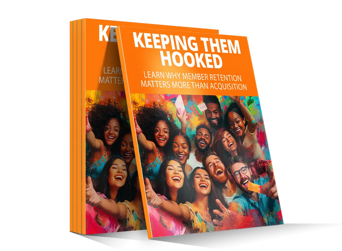 Orange hardcover book keeping them hooked with vibrant cover showing smiling people for membership retention