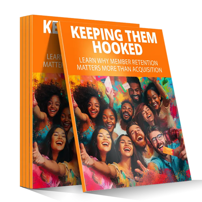 Orange hardcover book keeping them hooked with vibrant cover showing smiling people for membership retention