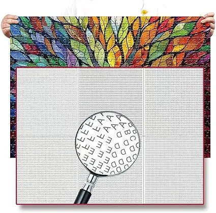 A vibrant mosaic tree of life puzzle with a black trunk and colorful stained-glass leaves in 1000 pieces for adults