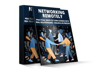 Dark blue hardcover book titled Networking Remotely with illustrated cover showing online and in-person connections