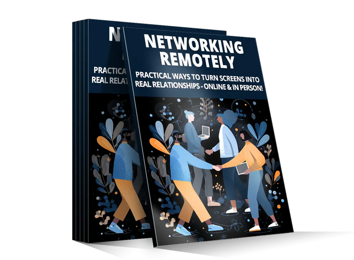 Dark blue hardcover book titled Networking Remotely with illustrated cover showing online and in-person connections