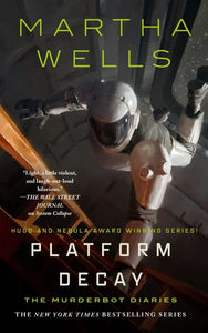 The book cover of platform decay features a white astronaut in a spacesuit floating near an orange ladder inside a spacecraft