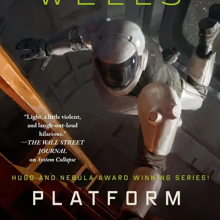 The book cover of platform decay features a white astronaut in a spacesuit floating near an orange ladder inside a spacecraft