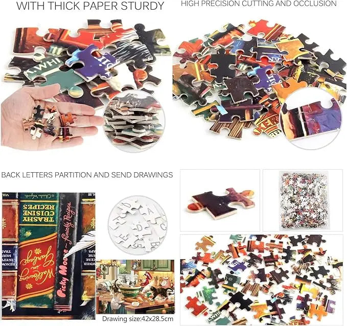 Red metal stand mixer with mixing bowl attached featured in a 1000 piece kitchen cats puzzle for adults
