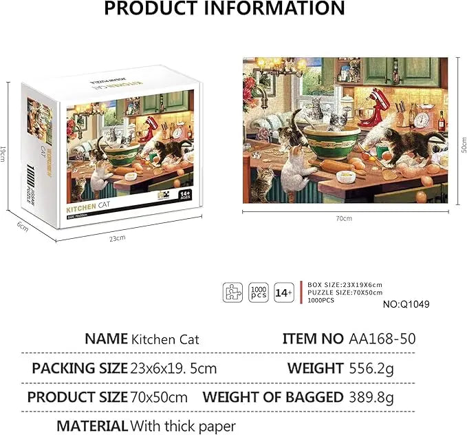 Red metal stand mixer with mixing bowl attached featured in a 1000 piece kitchen cats puzzle for adults