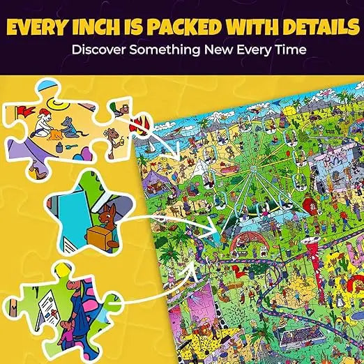 Quokka 1000 piece jigsaw puzzle box featuring a vibrant colorful festival illustration with 321 secrets to solve